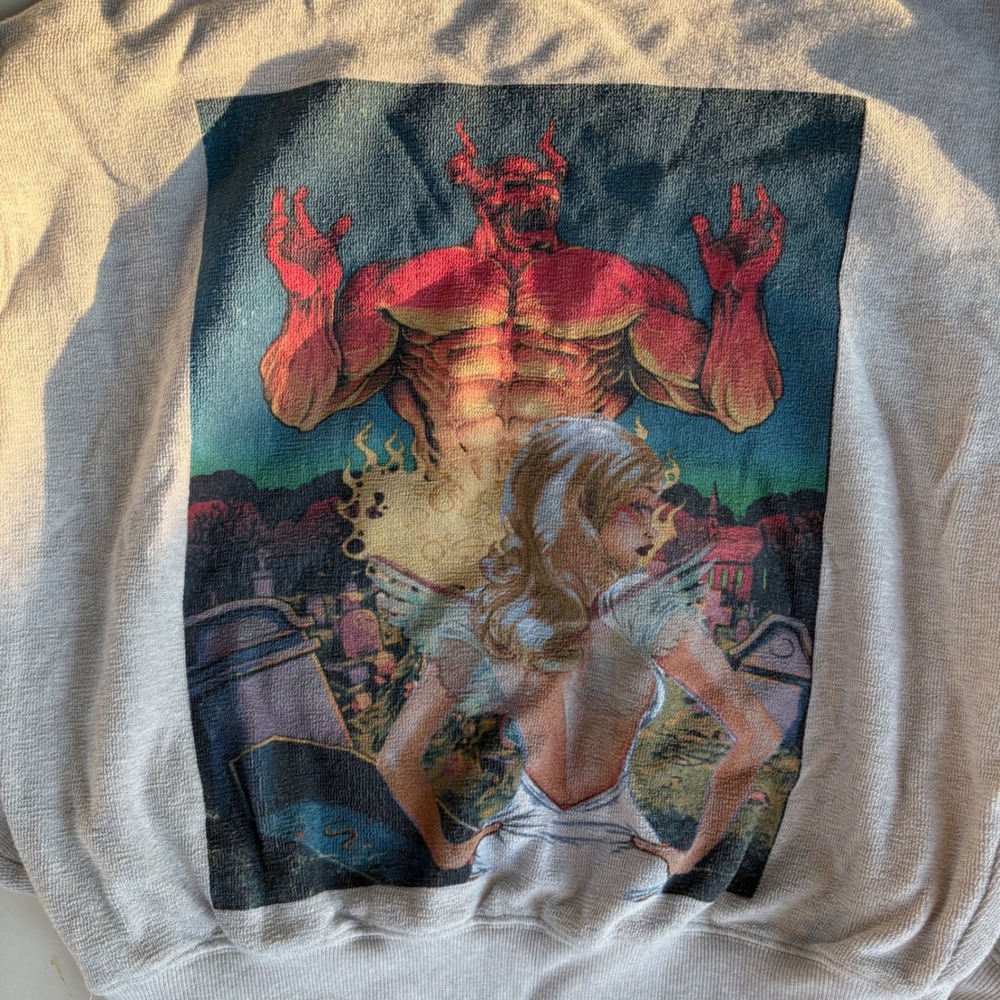 Boys Lie Angel Devil Graphic Hoodie Grey XS S Oversized Streetwear Sweatshirt - Picture 5 of 8